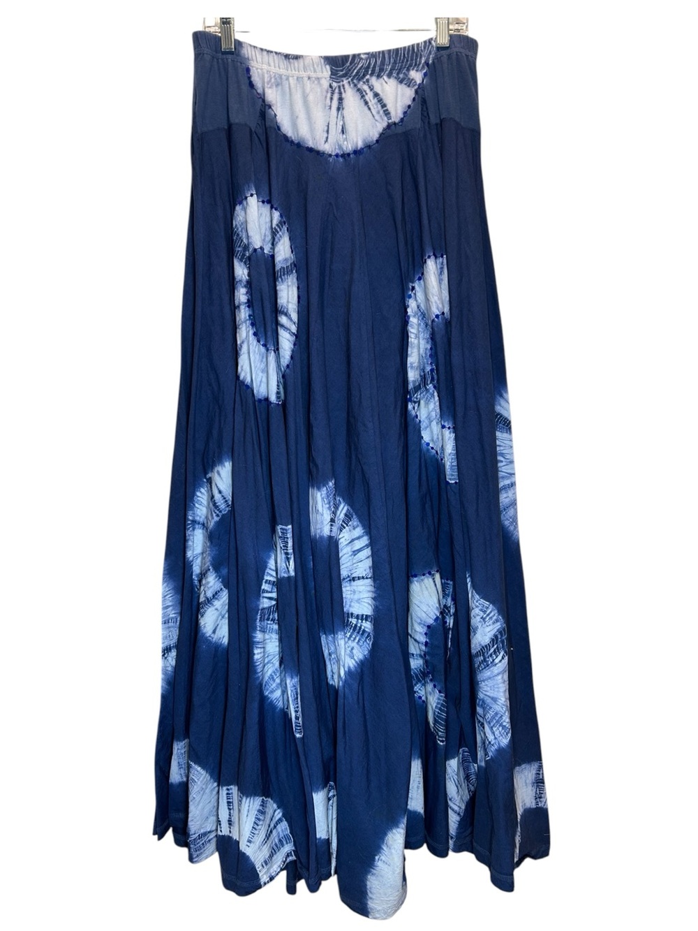 VTG Phool Blue & White Cotton Tie Dye Maxi Skirt - Boho Hippie Festival - Large